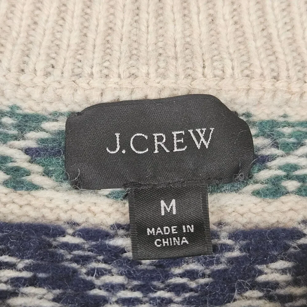 J Crew Fair Isle Sweater Mens Medium Lambswool Blend Multicolor Crewneck Nordic